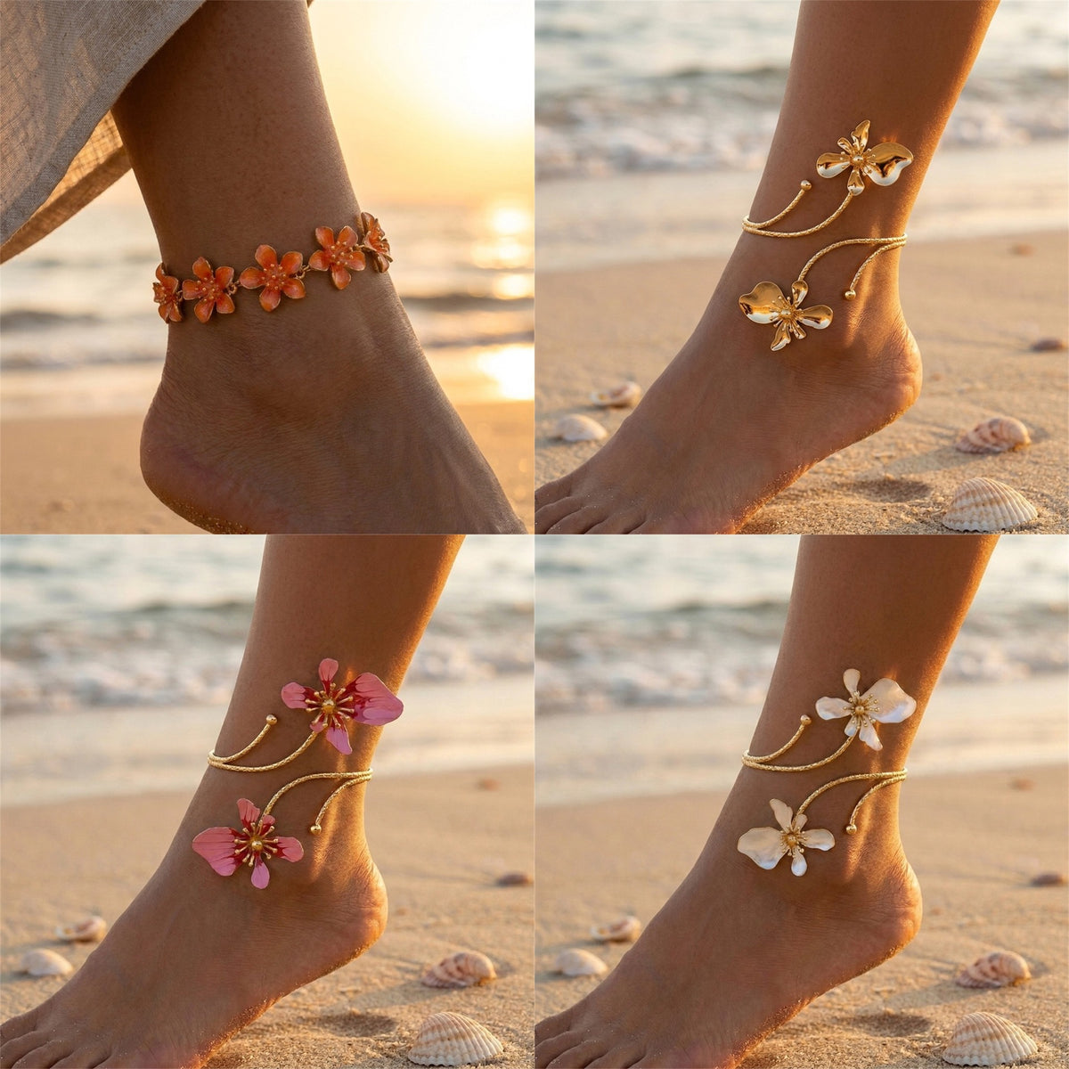 Anklet de fleur de métal exagéré