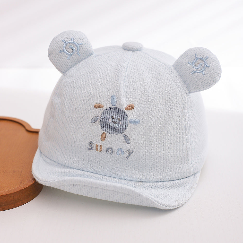 Été bébé Mesh respirant ombre au soleil doux bordé chapeau avec brodé petit soleil et trois