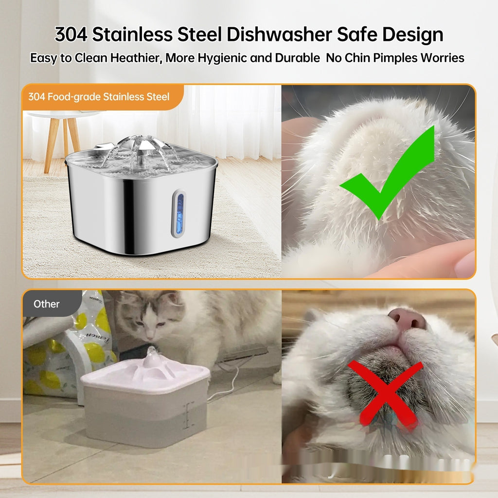 2.2L En acier inoxydable Animal Chat Fontaine d'eau Chiens et chats Alimentation d'eau