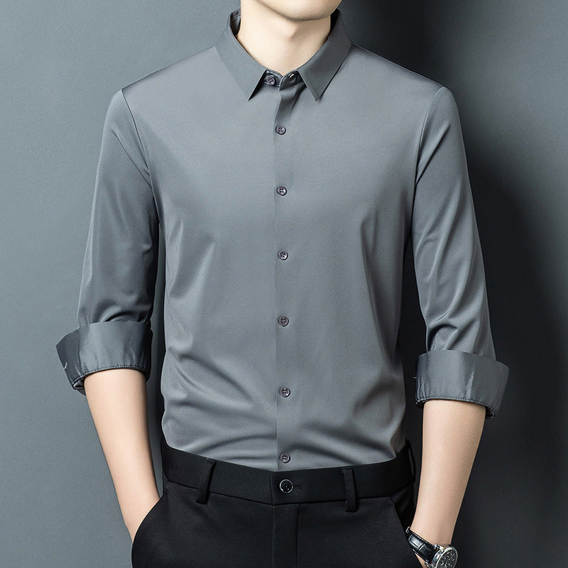 Chemise Homme manches longues Printemps Automne mince Affaires Casual Couleur solide Polyester Chemise Loo