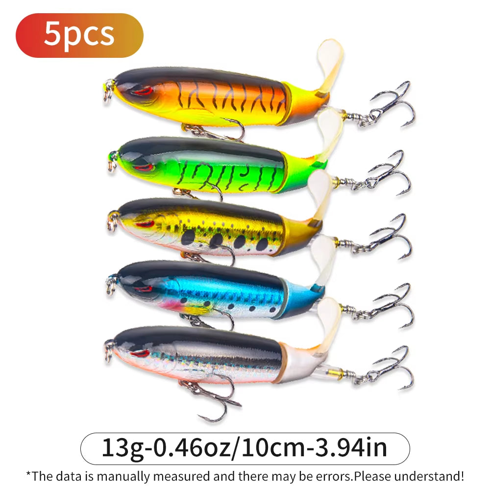 5pcs 1set 13g 10cm Top Crayon d'eau Lure de pêche Aile dure avec boucle tournante flottante pour