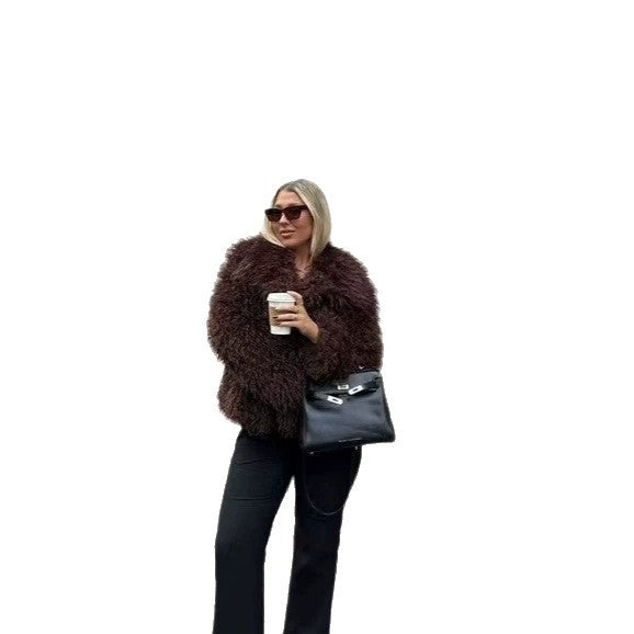 Sophistiqué élégant et versatile manteau de faux-fur en cisaillement avec un grand lapel