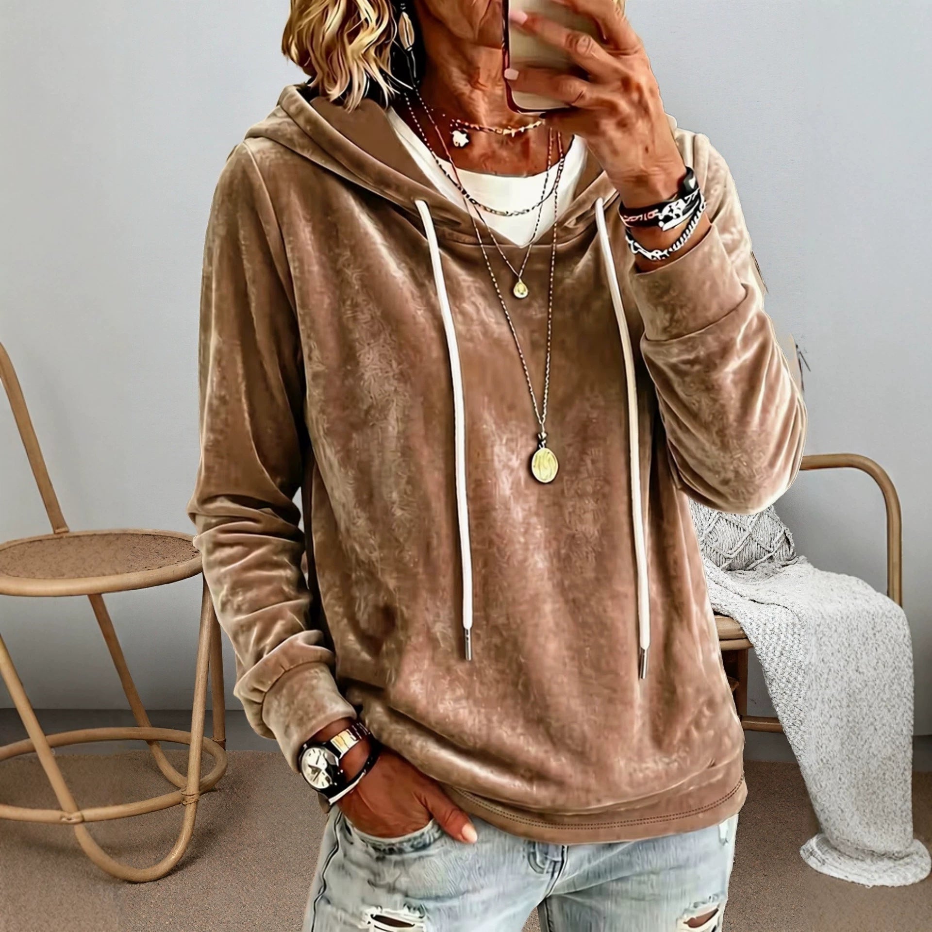 Sweat à manches longues à capuche élégante et élégante pour femmes