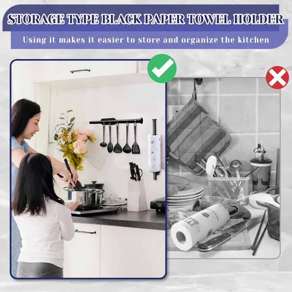 Porte-serviettes en papier noir sous-cabine - Organe en acier inoxydable autocollant et support de forage