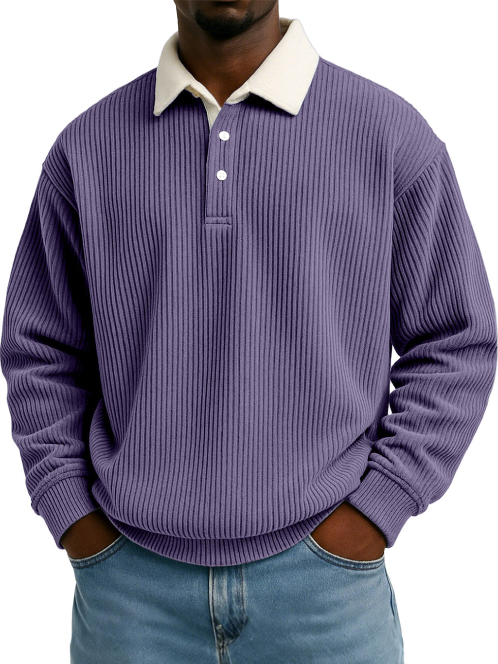 Chemise casual à manches longues rayée Corduroy pour hommes