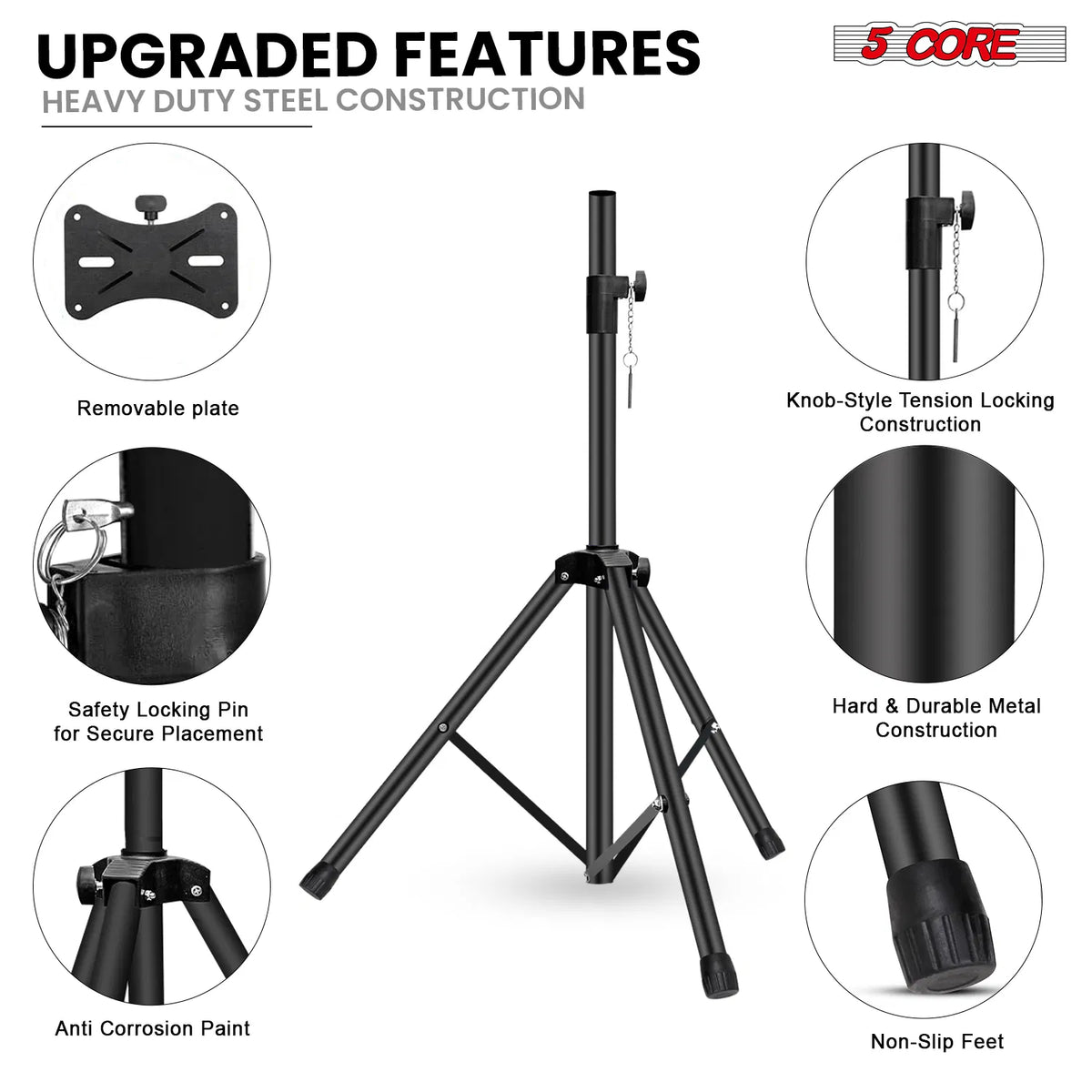 5 Core Speaker Stand Pair Hauteur réglable 3Ft PA DJ Tripod Studio Monitor Stands Heavy D
