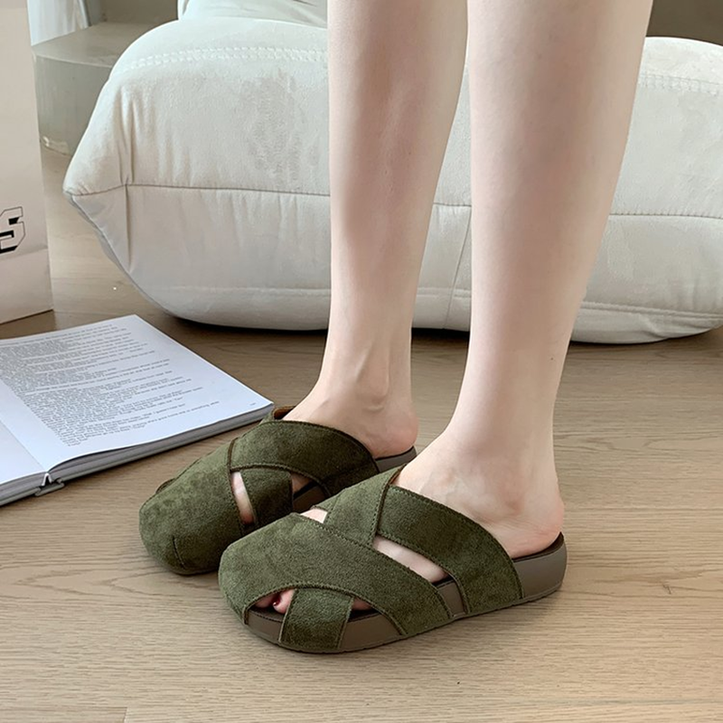 Women Retro Cross Strap Fermé Toe Birken Diapositives Grande Sole Lazy Mules Summer Outdoor Sand