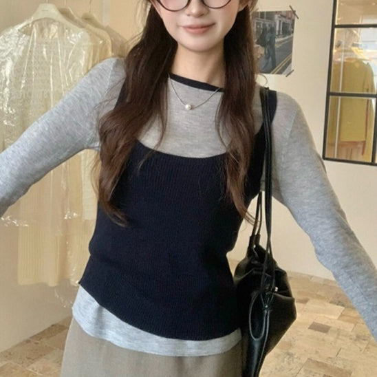 Camisole tricotée stratifiée avec un ensemble de deux pièces supérieur