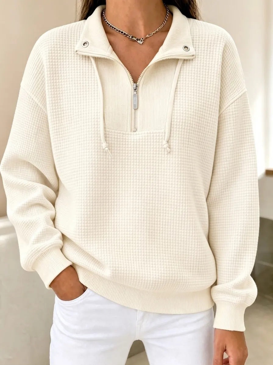 Sweat-shirt femme à manches longues à fermeture à glissière en couleur solide d'automne