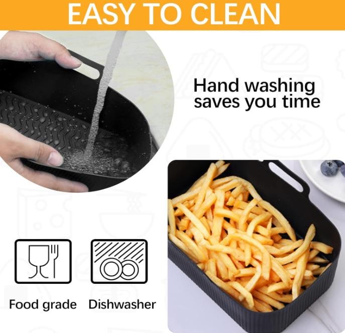 2x Air Fryer Silicone Pot Rectangle Bac de cuisson Liners de panier Insert