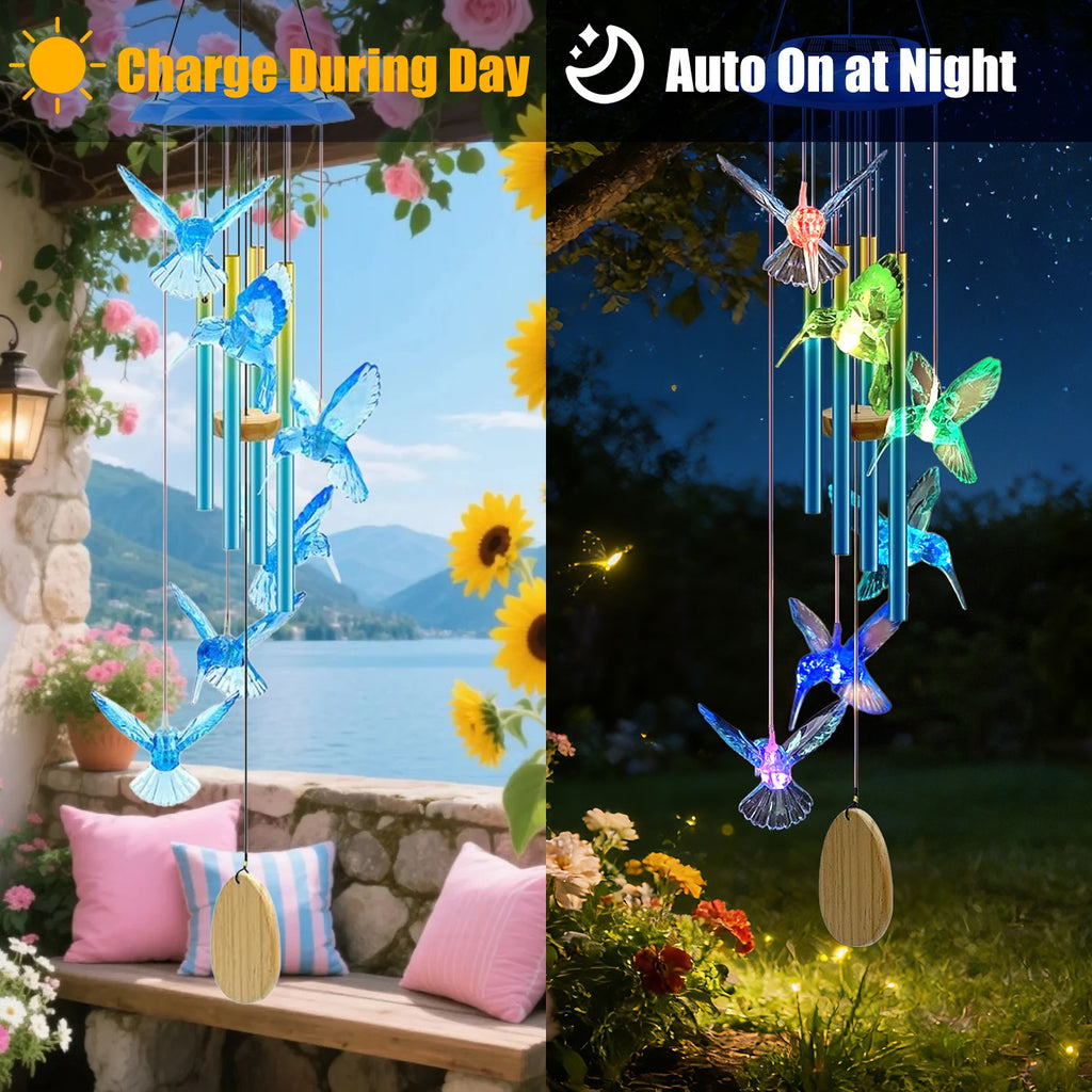 1Pc Solar Butterfly Wind Chime avec tubes en aluminium 7 couleurs changeantes de vent Chime pour l'extérieur