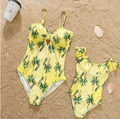 Maillot de bain parent-enfant Maternelle-fille Robe Couleur Solide Col V Une pièce