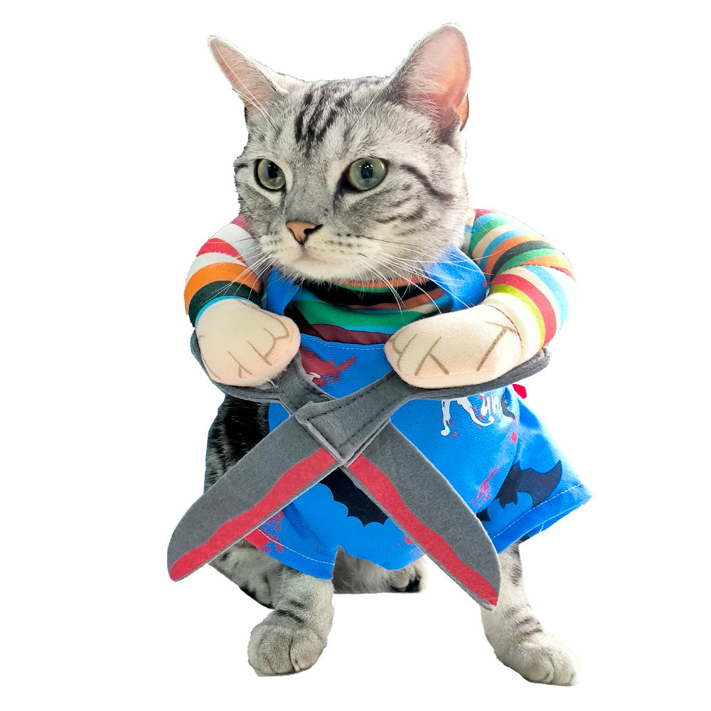 Costume d'Halloween pour animaux de compagnie Cat Funny Outfit with Ajustable Straps Scissor Shaped Suit Cosplay
