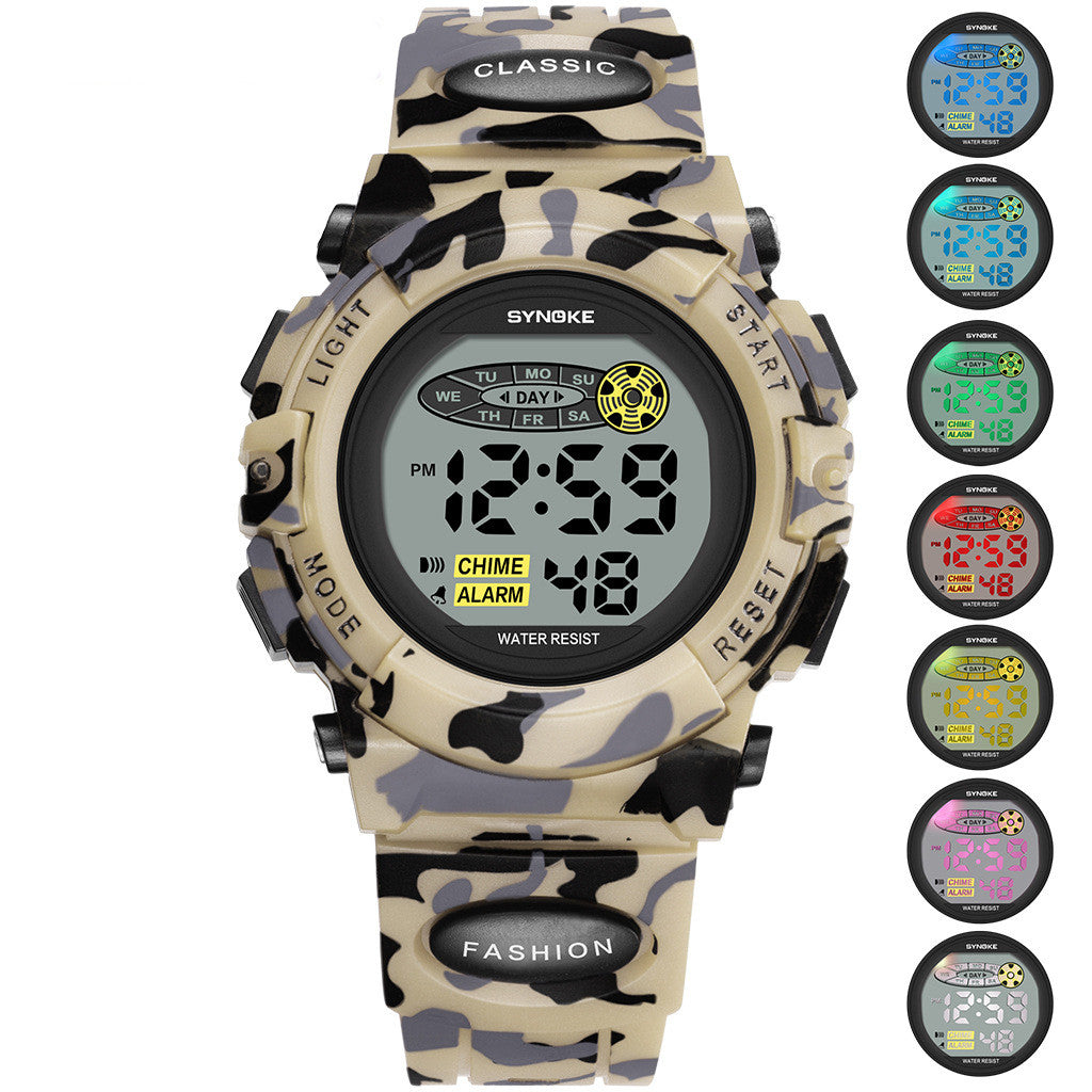 Colorful Luminous Étudiant Personnalité Camouflage Sports Watch
