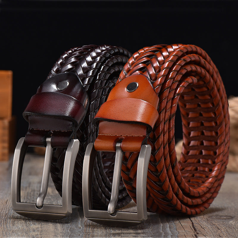 Ceinture en cuir vintage tissée à la main pour hommes
