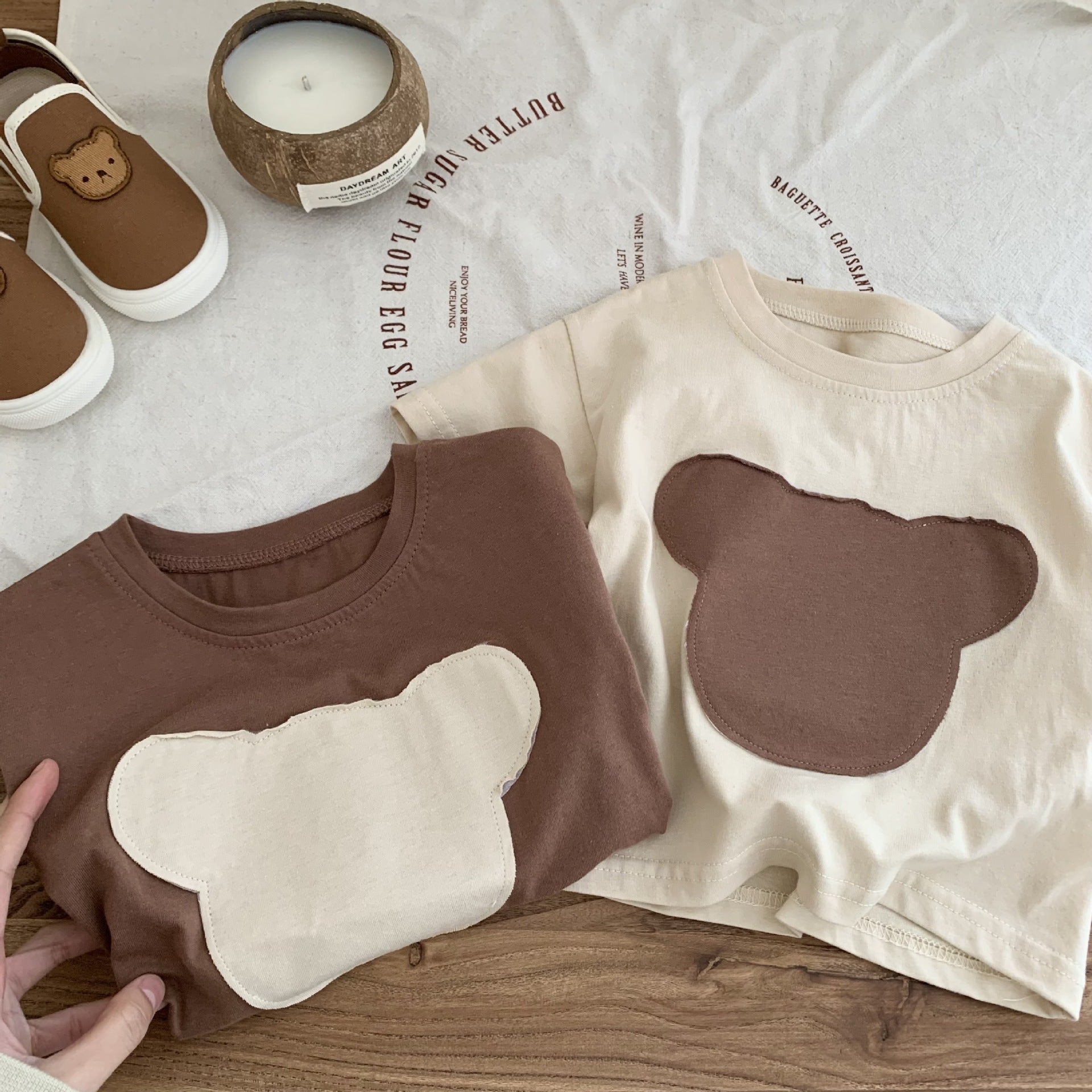 Haut de chemise de bas de mode patch ours pour enfants