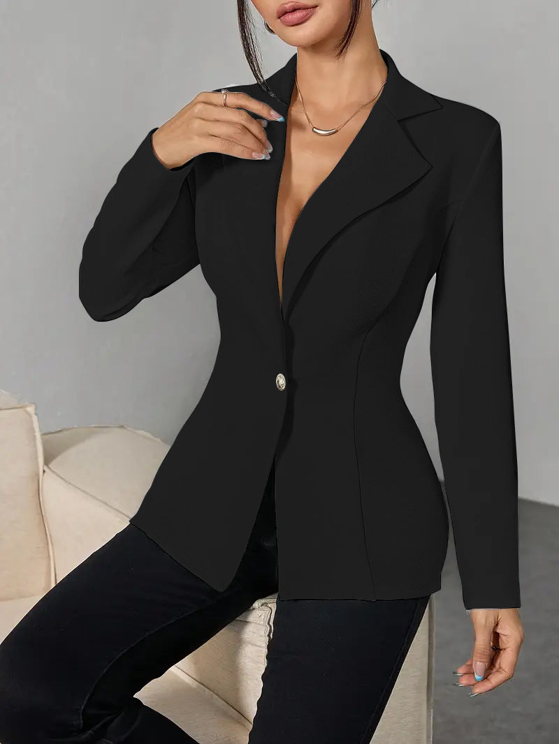 Blazer européen et américain de style de mode de taille-poussoir à simple bouton de couleur solide