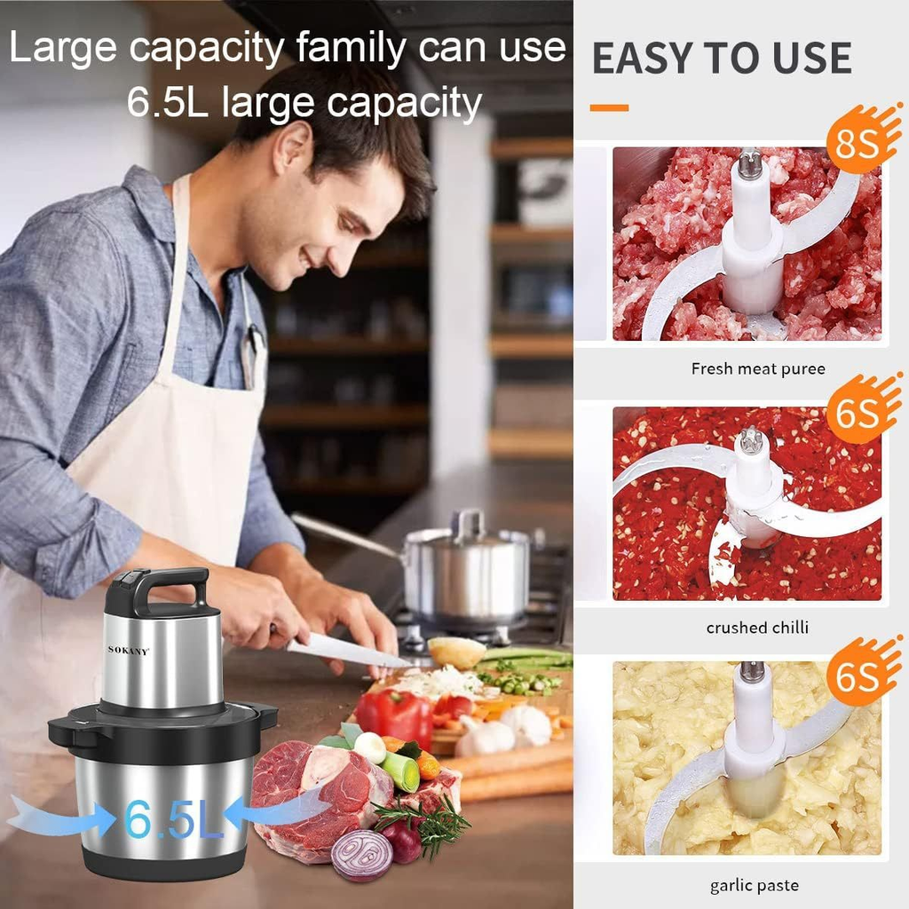 6.5L Grinder de viande électrique avec lame d'acier inoxydable puissant et chopper de processeur alimentaire