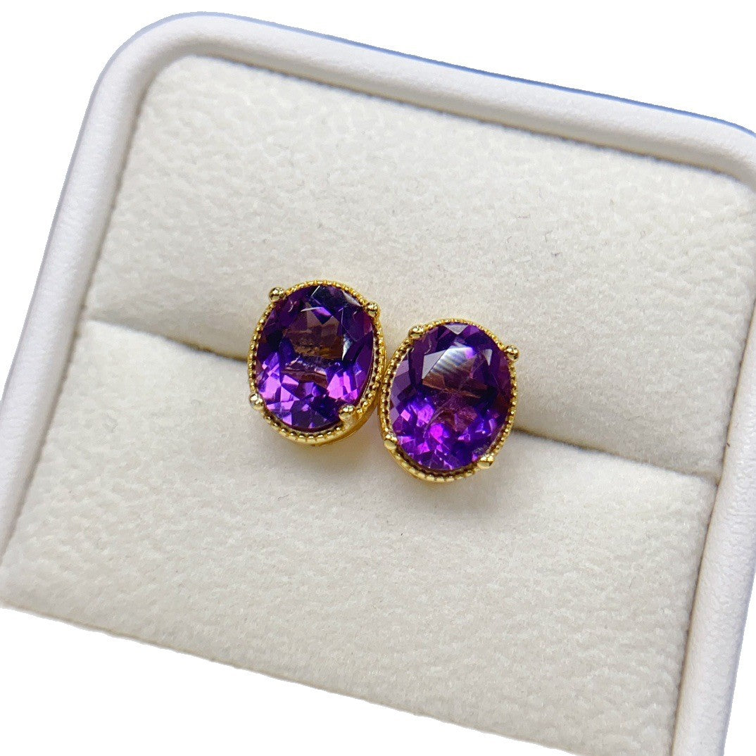 Boucles d'oreilles en améthyste naturel S925 Argent