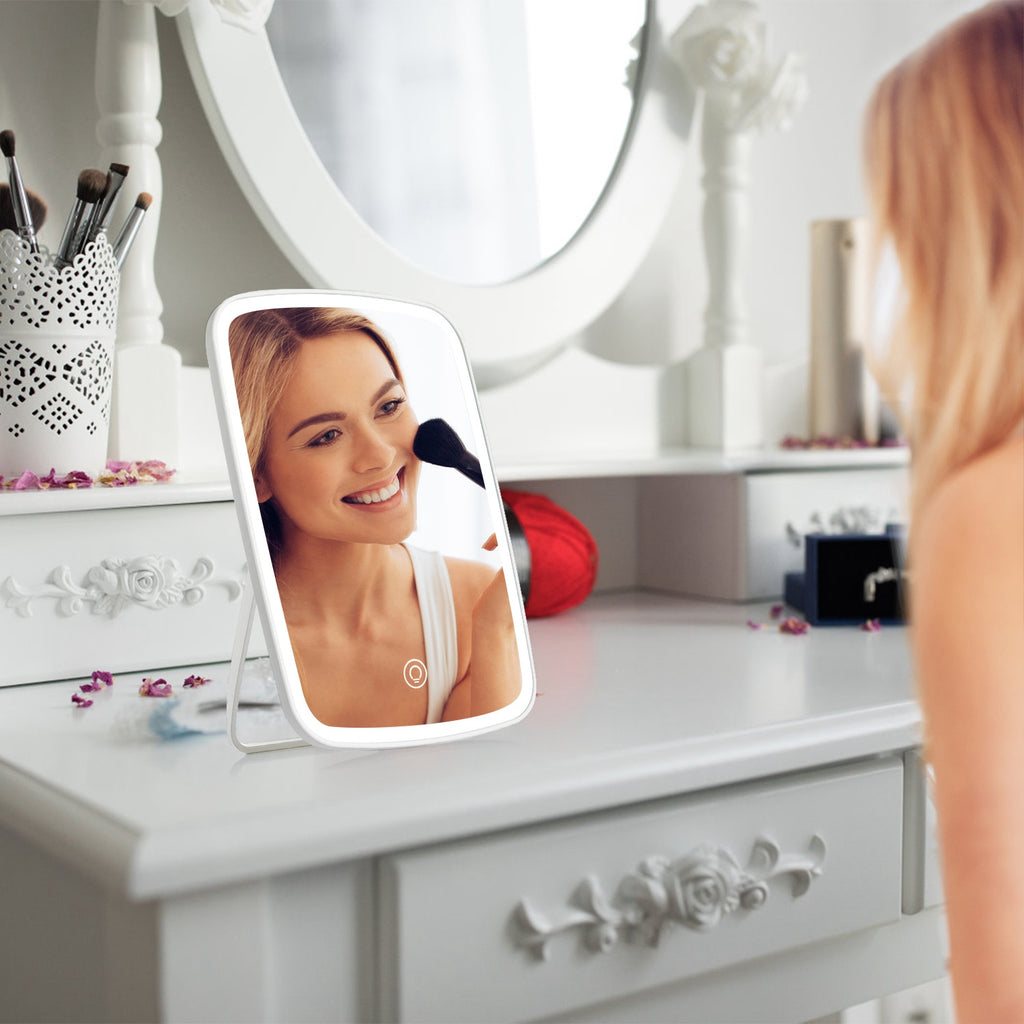 1Pc 5.98x8.62 en miroir de maquillage éclairé miroir de bureau de vanité petit miroir LED avec 3 col de lumière