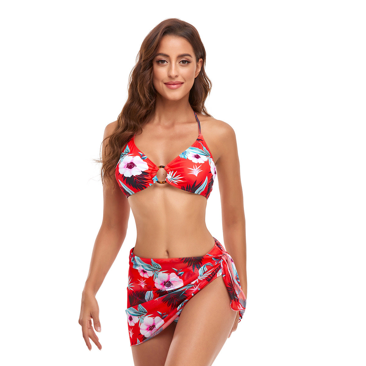 Maillot de bain triangulaire en deux parties avec col halter et frais