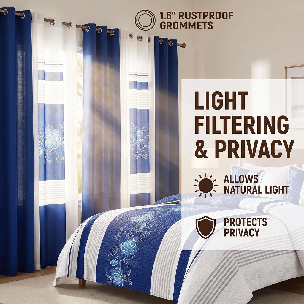 Couche de lit et d'un rideau bleu profond 9 pièces