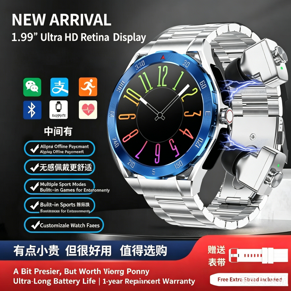 2-en-1 Smart Watch & Bluetooth écouteurs