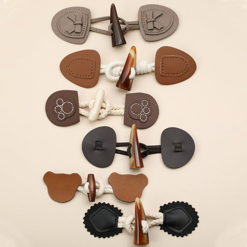 Accessoires de bouton décoratif en cuir véritable boucle de corne
