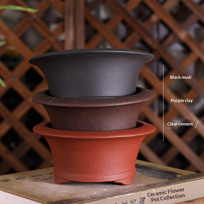 Pot à fleurs Zisha de taille moyenne avec une large bouche et une plante ronde et Bonsai Pot