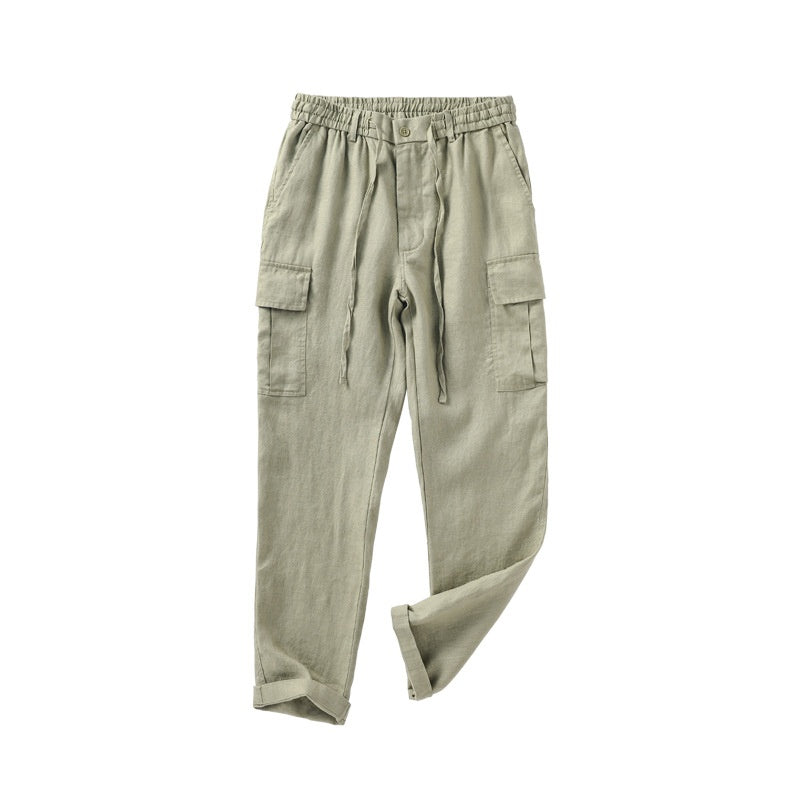 Pantalons en lin respirant à la taille moyenne