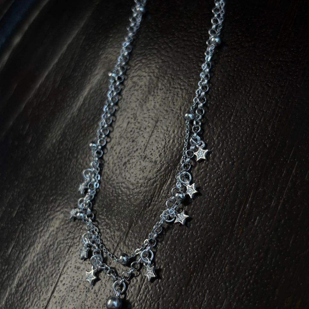 1pc 999 Argent Sterling Double-Layer Star & Perle Anklet