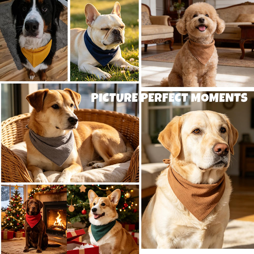 Bandanas de chien beige couleur unie avec snap réglable bouton coton animal de mariage solide engagement