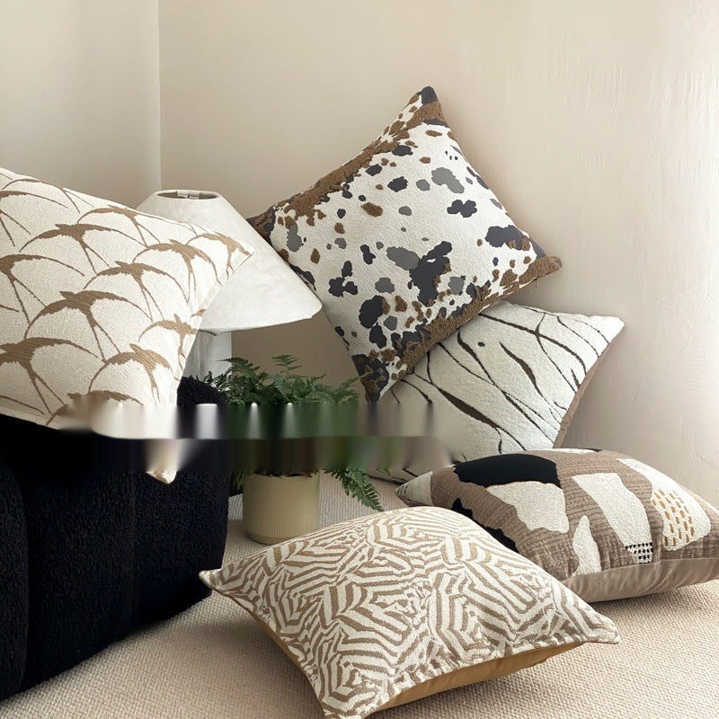 Manzhen Nordic Skin-Tone Woven Jacquard Rétro Résumé Canapé Coussin
