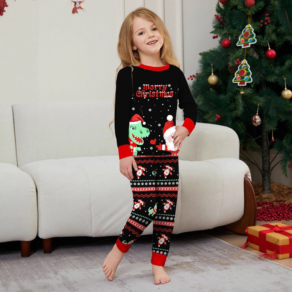 Caricature Dinosaur Imprimé Pyjama noir Taille parent-enfant