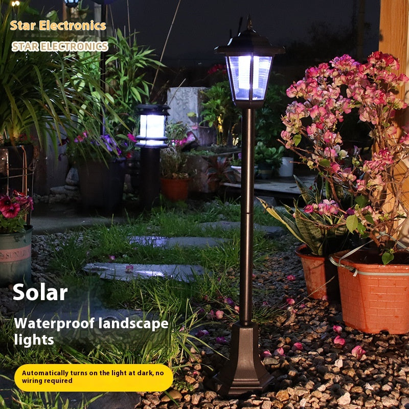 Solar Garden Light Ornamental Floor Lamp Hexagonal Outdoor Lawn Garden Lamp