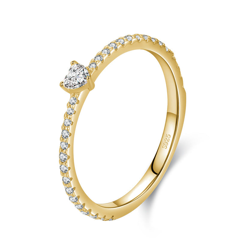 S925 Argent Sterling Light Luxury Simulation Diamant en forme de cœur Love Simple Wild Ring