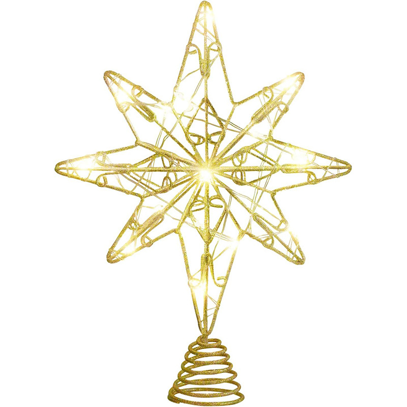 Arbre de Noël Étoile Topper arbre d'or à huit pointes Festival de décoration d'arbre pour H