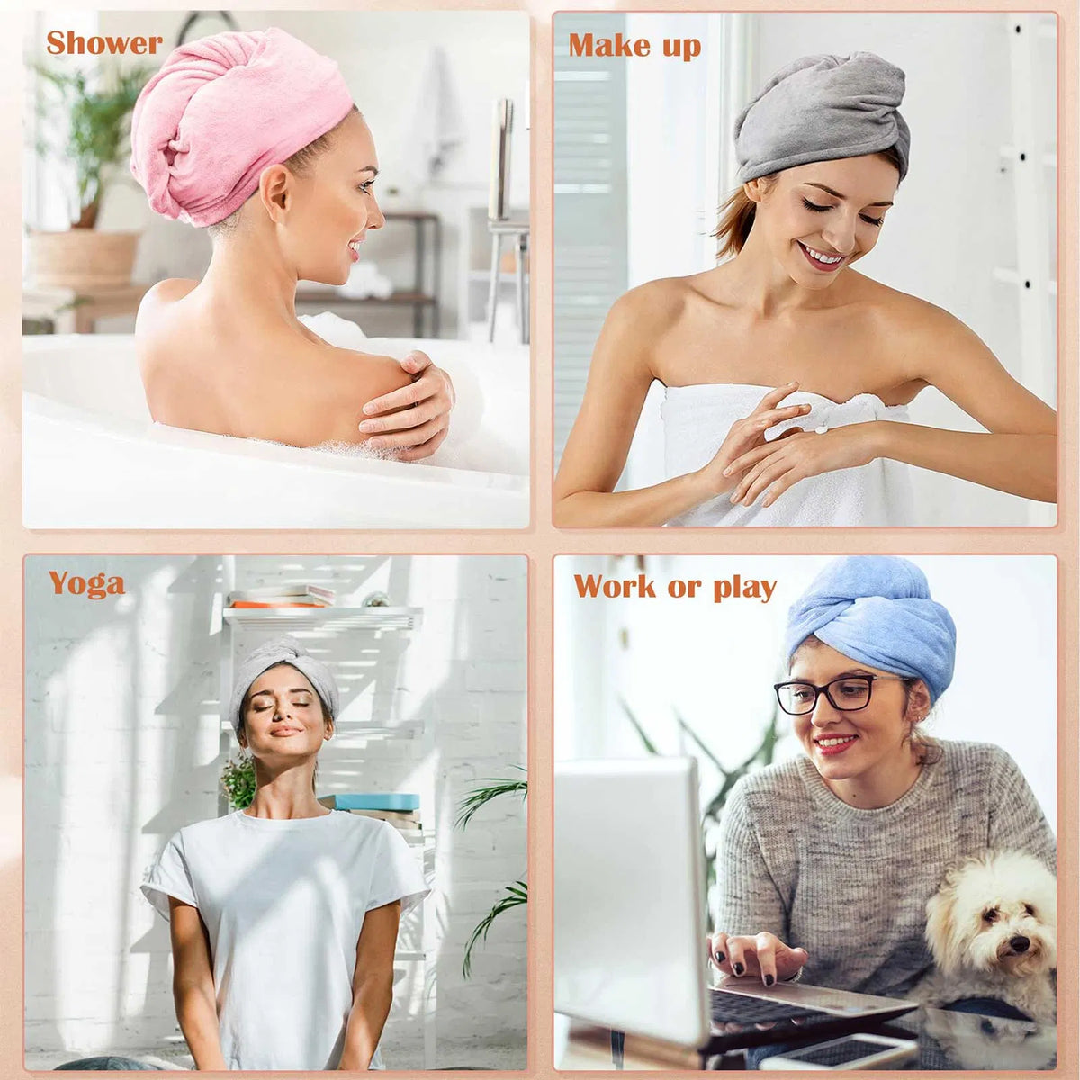 Femmes 3 PC Microfibre serviette de cheveux Wrap Turbans de cheveux ultra absorbants pour Curly