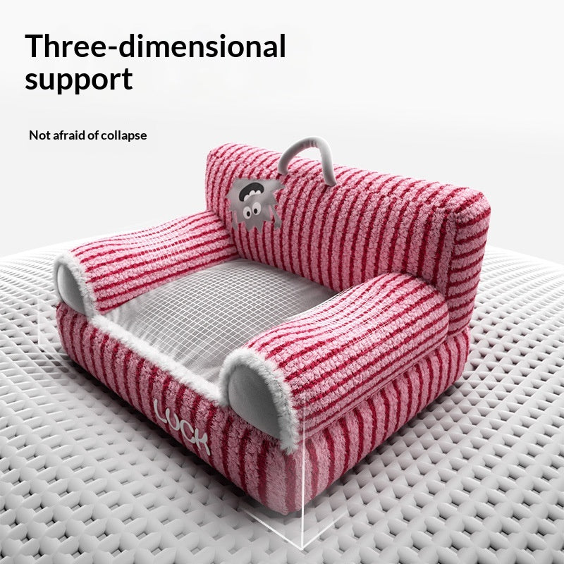 Cat Bed Plush Cat Elevated Thick Striped Cat Sofa