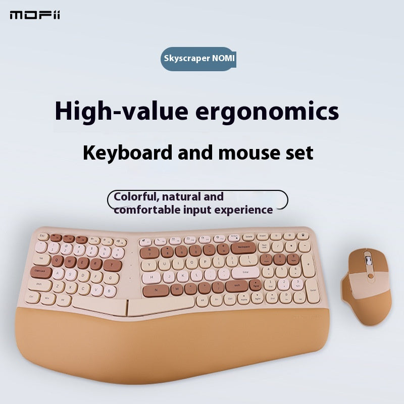 Wireless Ergonomic Veneer Wrist Splint Keyboard and Mouse Combo