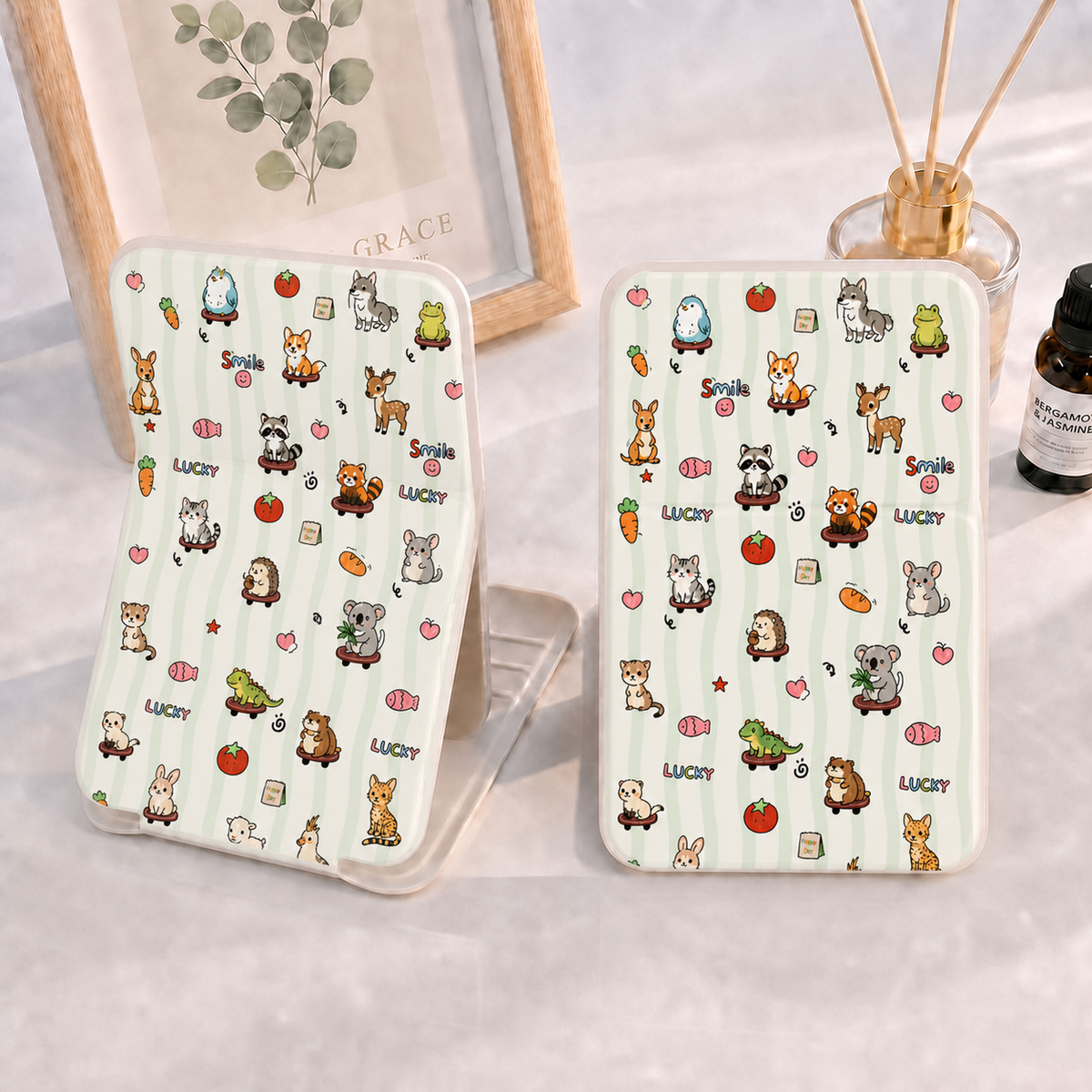 Mignon dessin animé animal imprimé pliant miroir compact