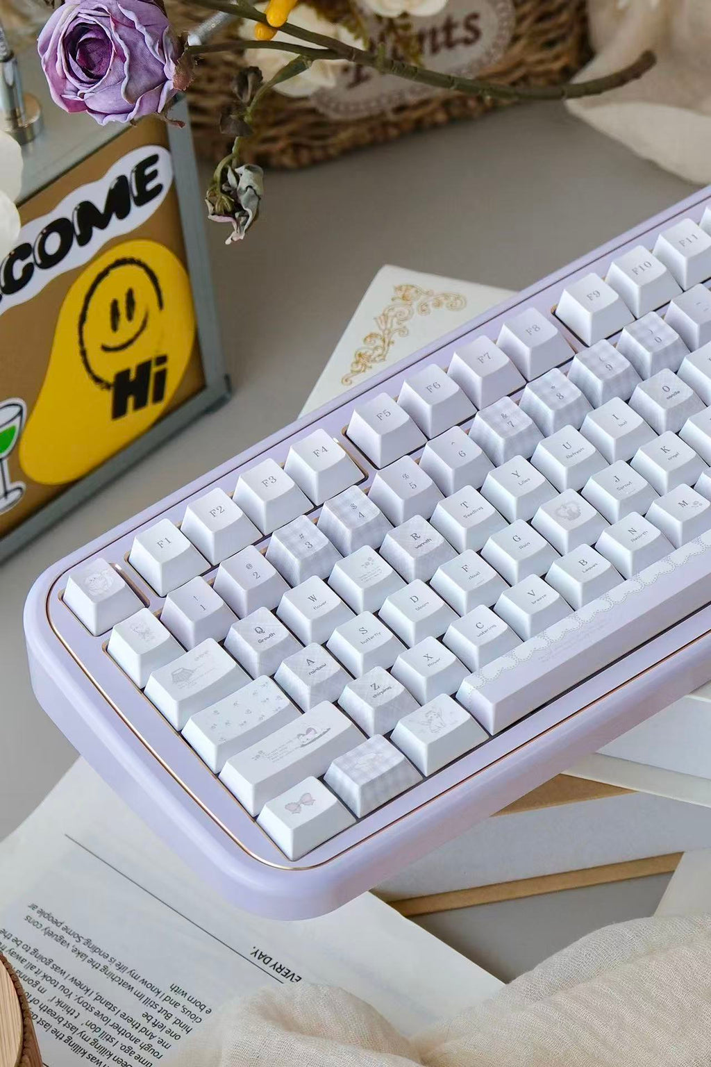 Meow Meow Hymn Keycaps dans les protéines violet et lavandelegant