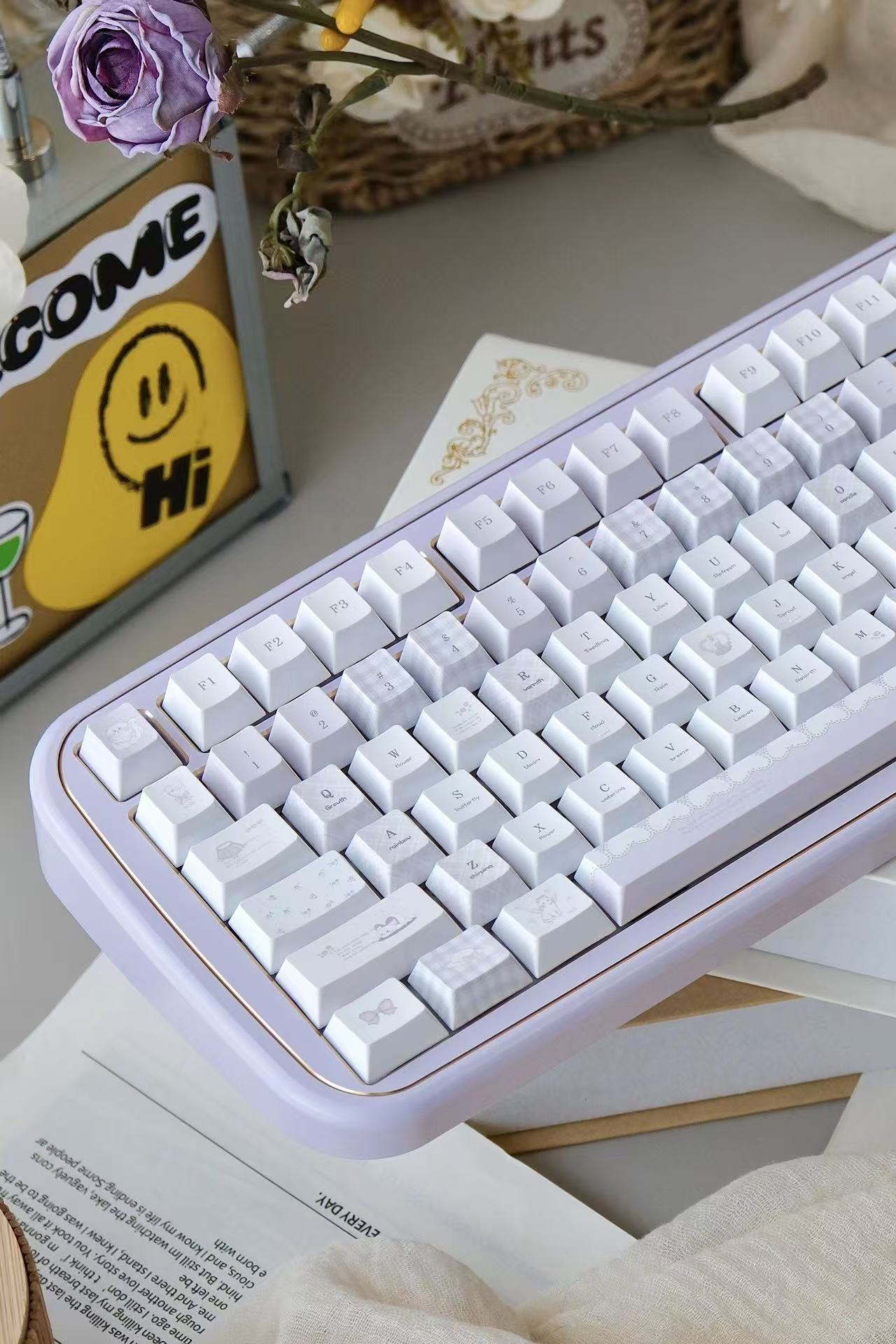 Meow Meow Hymn Keycaps dans les protéines violet et lavandelegant