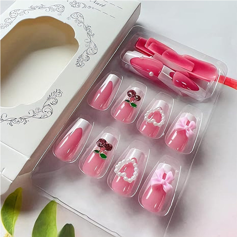 24 PCS Cerise Bow Nail Art
