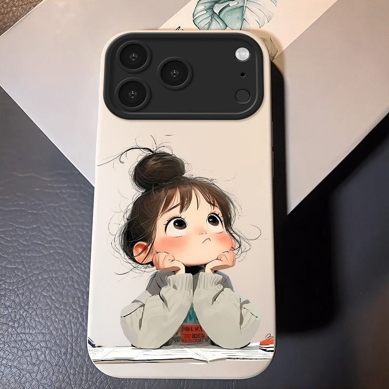 C'est créatif et polyvalent Cartoon Thinking Girl Phone Case