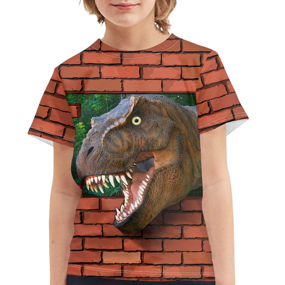 T-shirt dinosaure d'été imprimé complet pour garçon