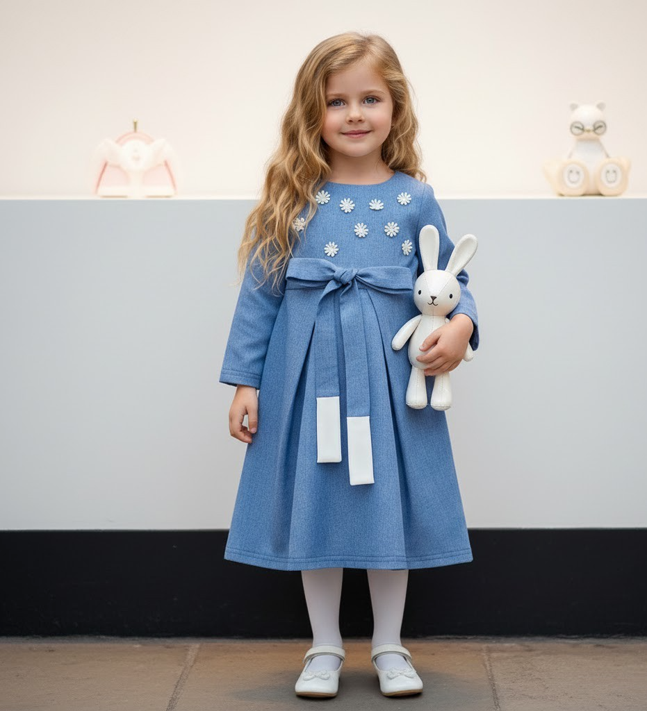 Filles Vieille Jupe Long Coton Doublure Princesse Bleu Coton Party Robe