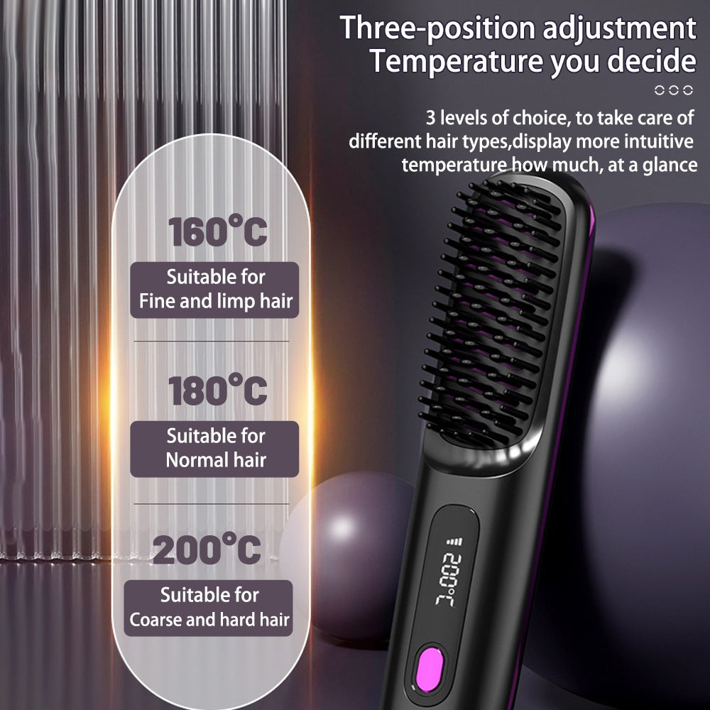 2 En 1 Combustion cheveux droites Lève-cheveux sans fil brosse cheveux chauffage rapide