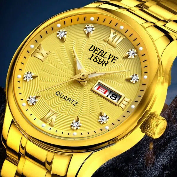 Mode Alliage Ceinture en acier imperméable Lumineux hommes double calendrier montre