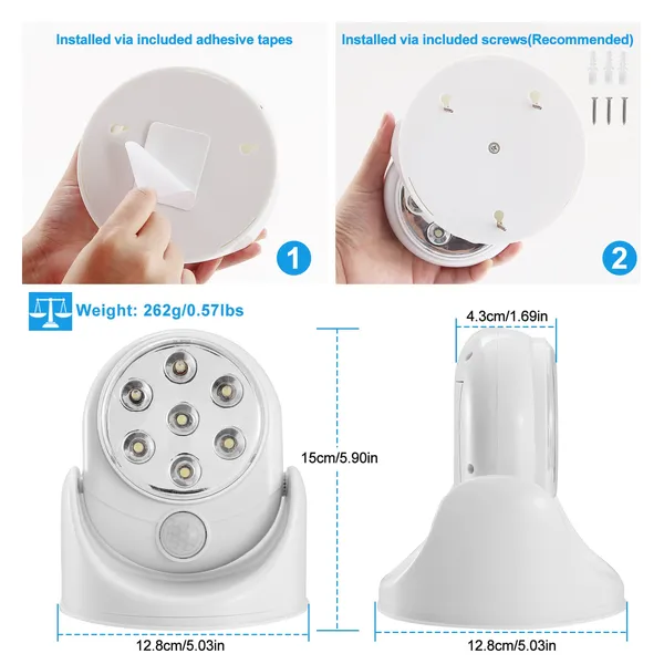 Lampe de nuit sans fil LED Spotlight 90 Degree Motion Sensor